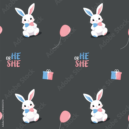 Baby Shower or gender party card. invitation gender party. Cute bunny and balloons. vector illustration. Banner, background for celebrating baby shower	pattern