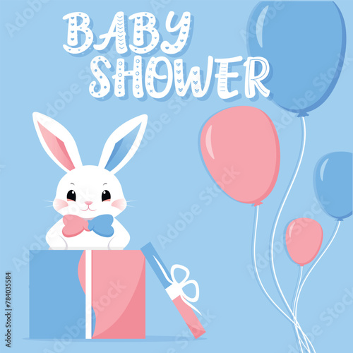 Baby Shower or gender party card. invitation gender party. Cute bunny and balloons. vector illustration. Banner, background for celebrating baby shower	pattern