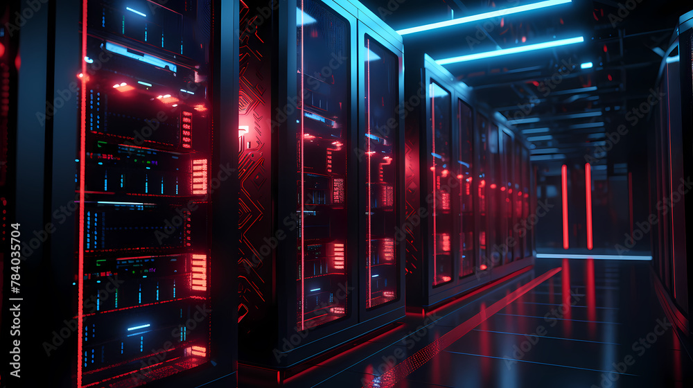 Fototapeta premium Computer server room background, network server database center scene