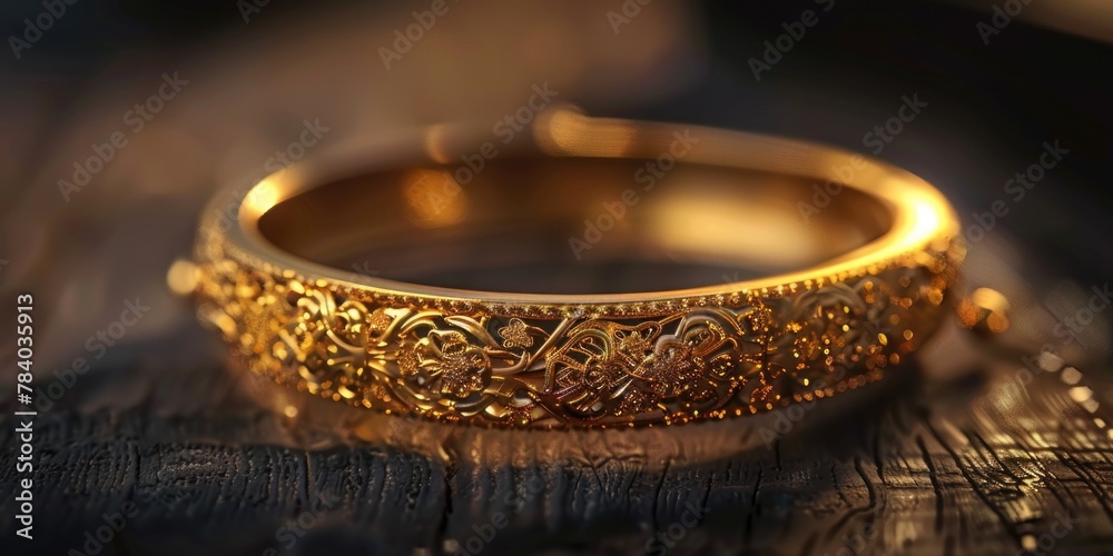 Close-up of a gold ring on a rustic wooden surface. Perfect for jewelry or wedding themes Close-up of a gold ring on a rustic wooden surface. Perfect for jewelry or wedding themes