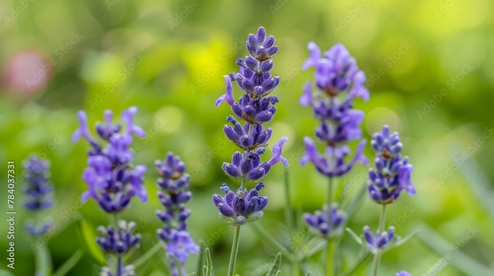 Close up Lavandula angustifolia, Levander floral pattern, bunch of flowers in bloom, purple lilac scented flowering plant on green bokeh background, selective focus Close up Lavandula angustifolia, Levander floral pattern, bunch of flowers in bloom, purple lilac scented flowering plant on green bokeh background, selective focus