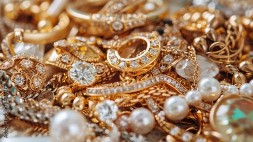 A pile of gold rings and other precious jewels. Perfect for luxury and jewelry concepts