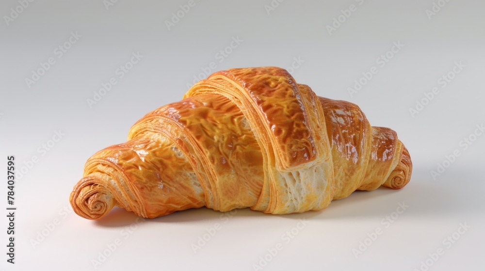 A close up of a delicious croissant on a clean white surface. Perfect for food blogs or bakery advertisements