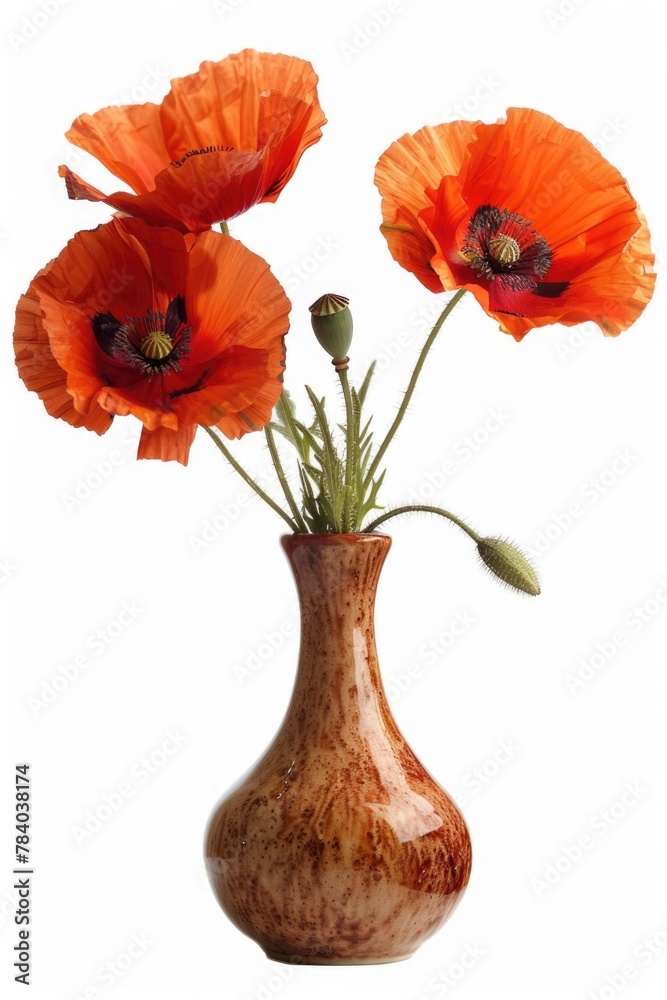 Obraz premium A vase with three vibrant orange flowers, perfect for home decor projects