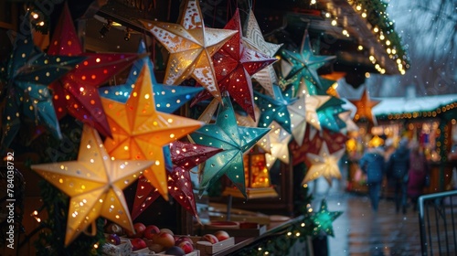 Stars hanging from the side of a building, suitable for urban and night-themed designs