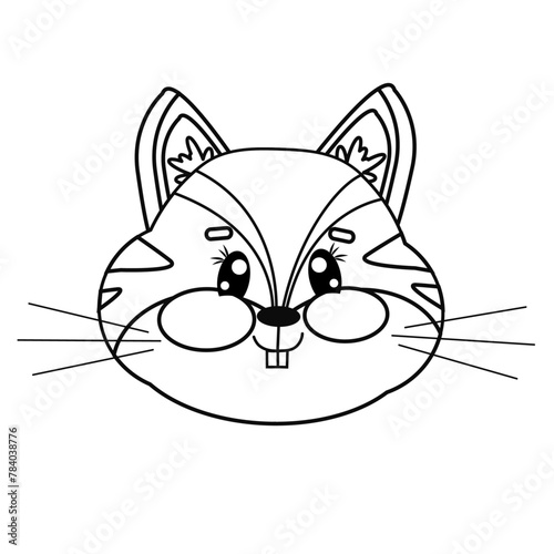 Outline kawaii lovely, smiling, cute chipmunk face or head for kids, children isolated on white background. Drawing doodle handdrawing illustration in childish style