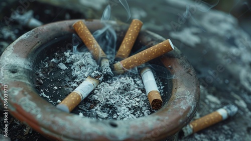 A bowl full of cigarettes on a table, suitable for anti-smoking campaigns