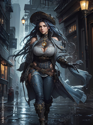 Elegant beautiful cartoon girl on night street