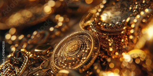 A pile of shiny gold jewelry pieces. Perfect for luxury and fashion concepts