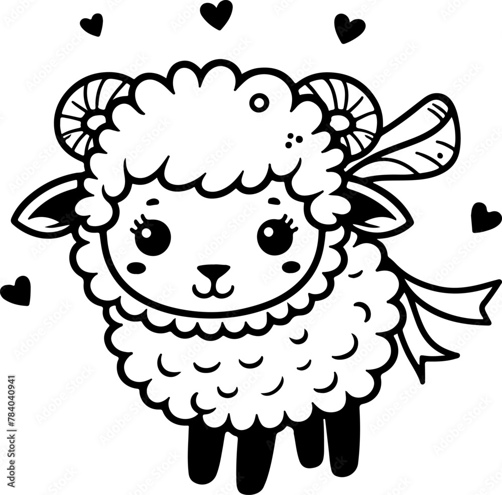 Cute little sheep black outline children coloring book. Cute little sheep black outline children coloring book.
