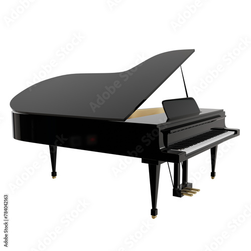 3D rendered black grand piano isolated on transparent background