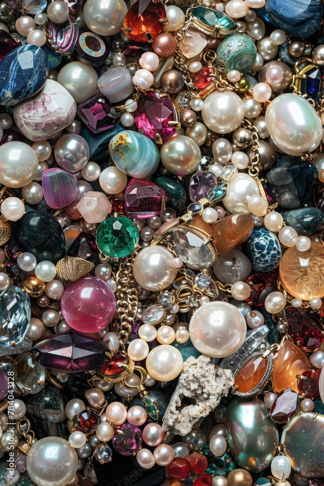 A pile of colorful beads and necklaces. Great for jewelry making projects A pile of colorful beads and necklaces. Great for jewelry making projects