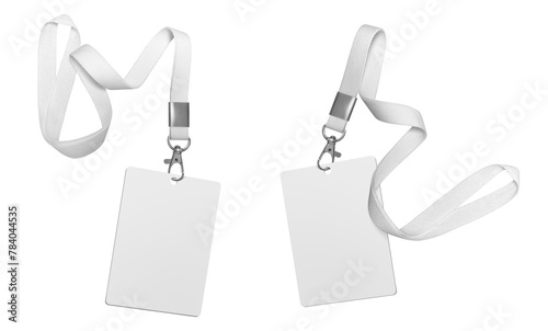 Plastic badge. Identity card with white ribbon transparent background. The layout template is intended for employees and guests of the company, shows, events, concerts and presentations by speakers