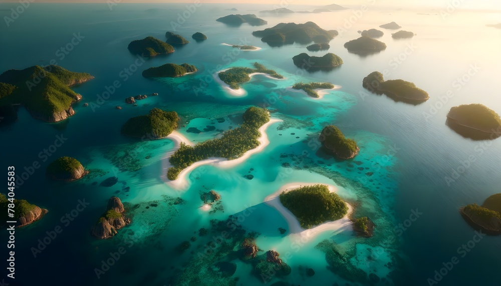 Fototapeta premium Tropisches Inselparadies in der Dämmerung - Atemberaubende Luftaufnahme