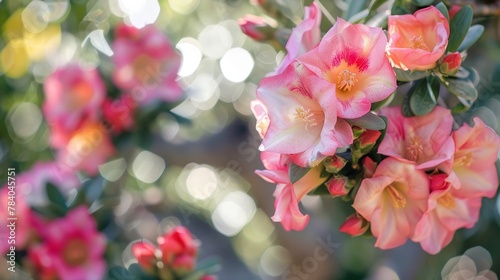 Sturt's desert rose shrub on a sunny day in the garden 