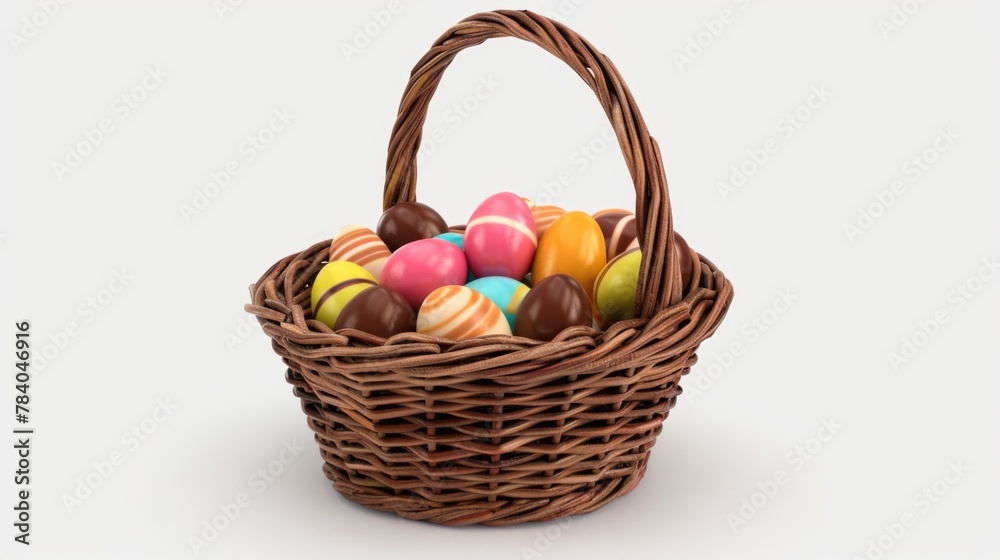 A basket filled with various colored candies. Perfect for sweet treats and party decorations A basket filled with various colored candies. Perfect for sweet treats and party decorations