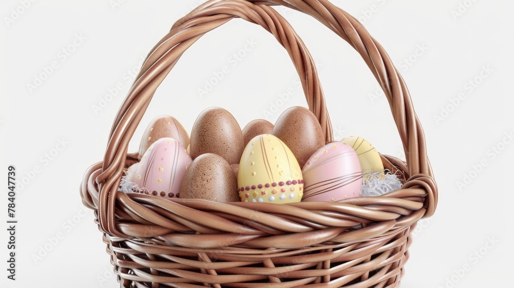 Basket filled with eggs on a table, suitable for food and cooking concepts