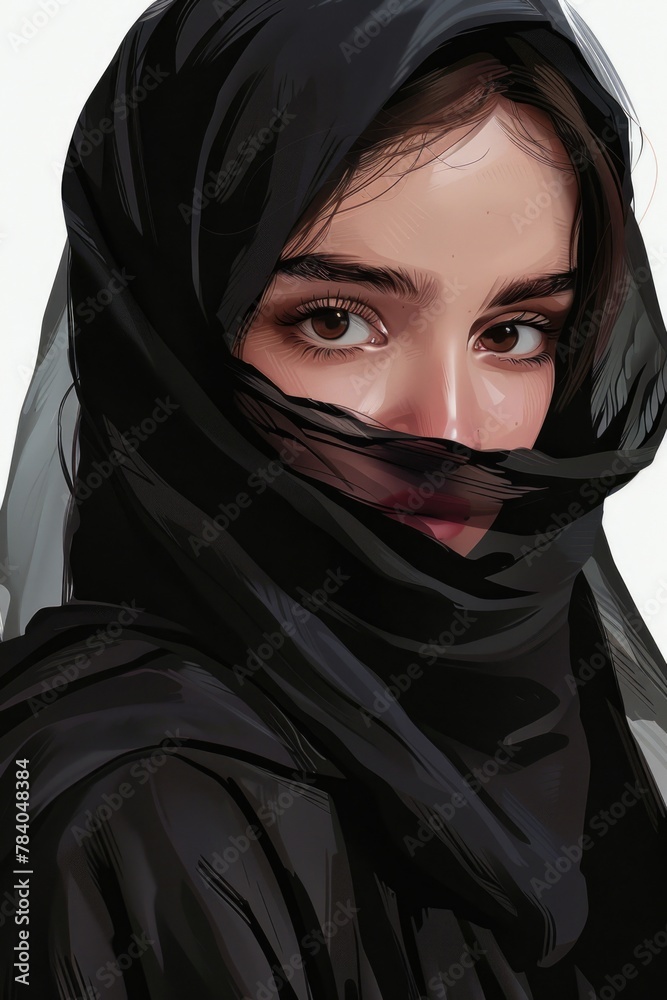 Naklejka premium A woman wearing a black veil covering her face. Suitable for mysterious and elegant concepts