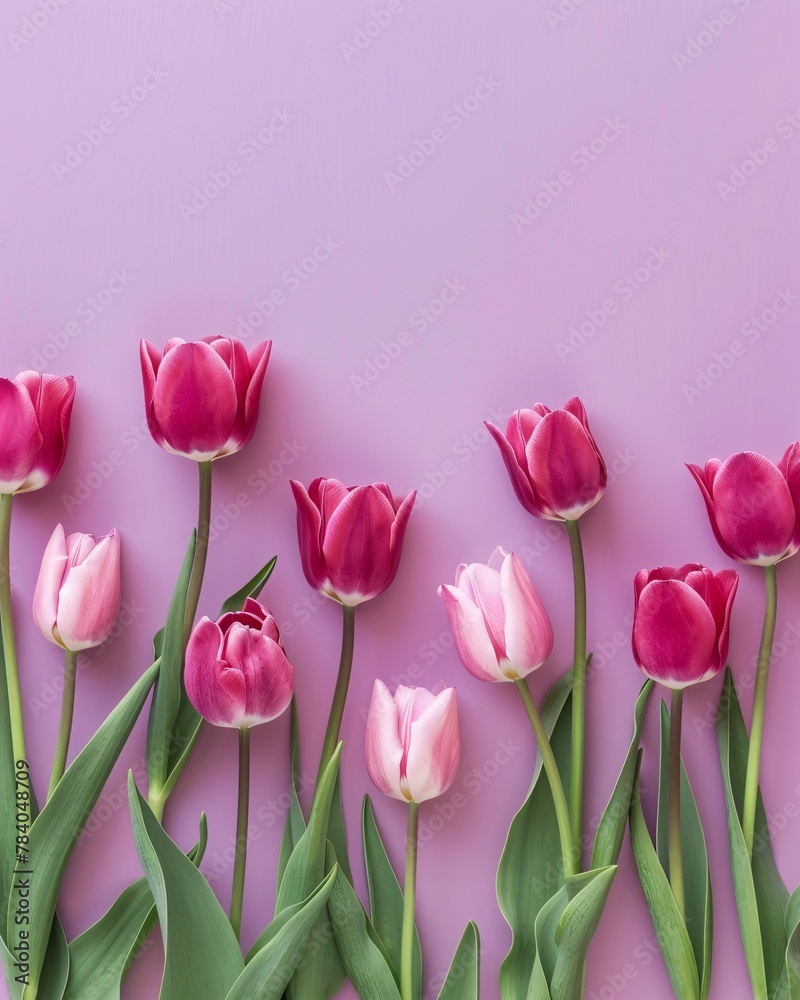 top view of tulips on table