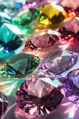 Close up of various colored diamonds, suitable for jewelry and luxury themes