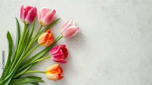top view of tulips on table