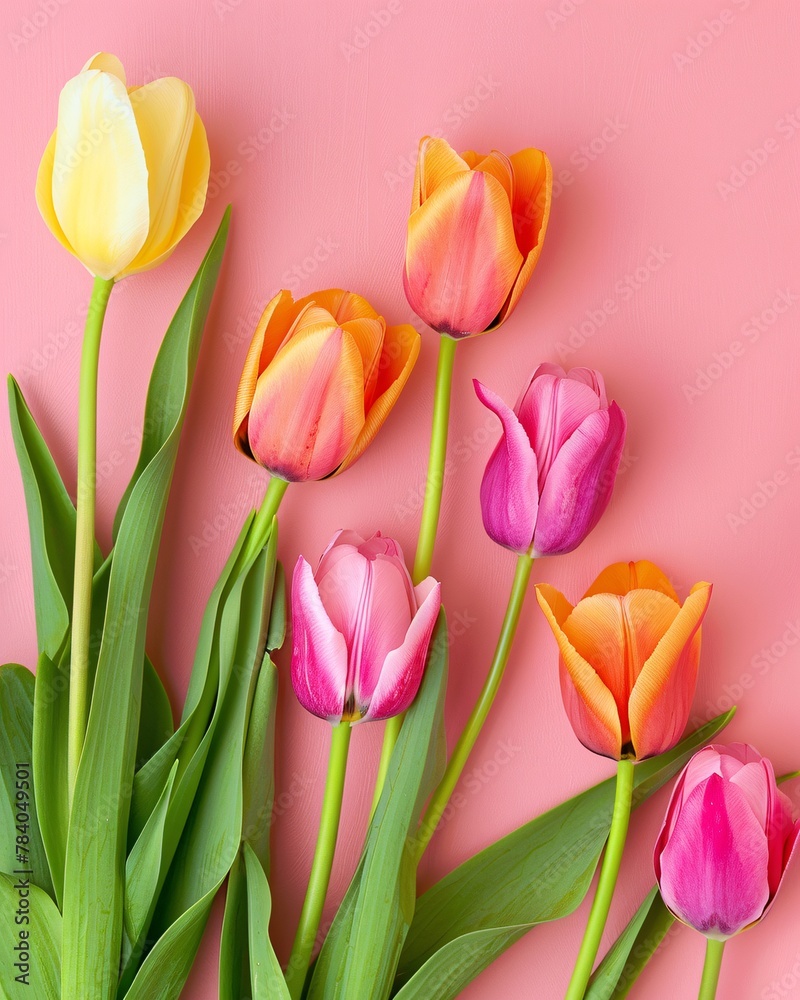 top view of tulips on table