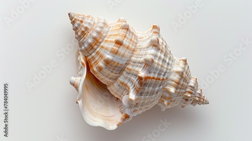 Close up of a shell on a white background. Suitable for beach-themed designs