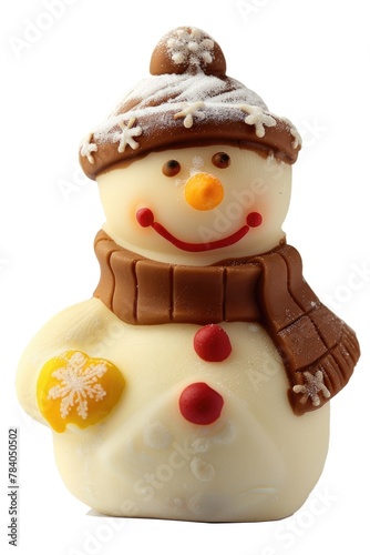 Close up of a snowman wearing a hat and scarf. Suitable for winter themed projects © Fotograf