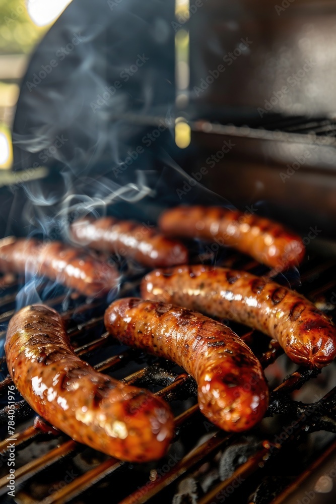Sizzling sausages on a hot grill. Perfect for BBQ ads Sizzling sausages on a hot grill. Perfect for BBQ ads