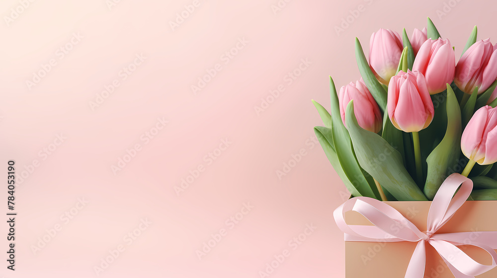 Fototapeta premium Tulips and gift box