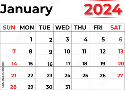 January 2024 Monthly Calendar Design