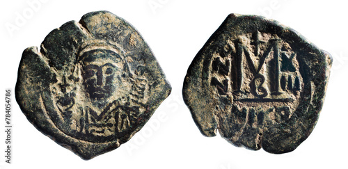 Byzantine Empire. Coin with emperor Maurice Tiberius 582-602 AD.  