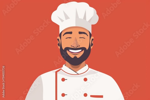 This minimalist design captures the essence of a chef   s profession with a classic white chef   s coat and hat against a red field