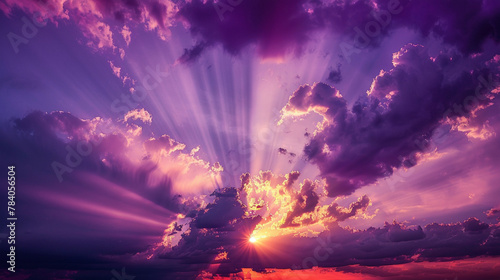 Purple Sunset: Glow of the Sun through the Clouds at Dusk.