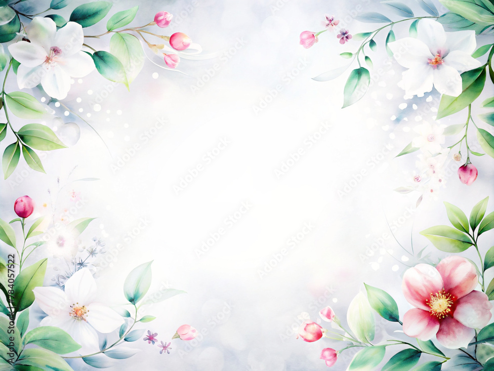 delicate flowers in full bloom frame a bright white sky with soft, space for text delicate flowers in full bloom frame a bright white sky with soft, space for text