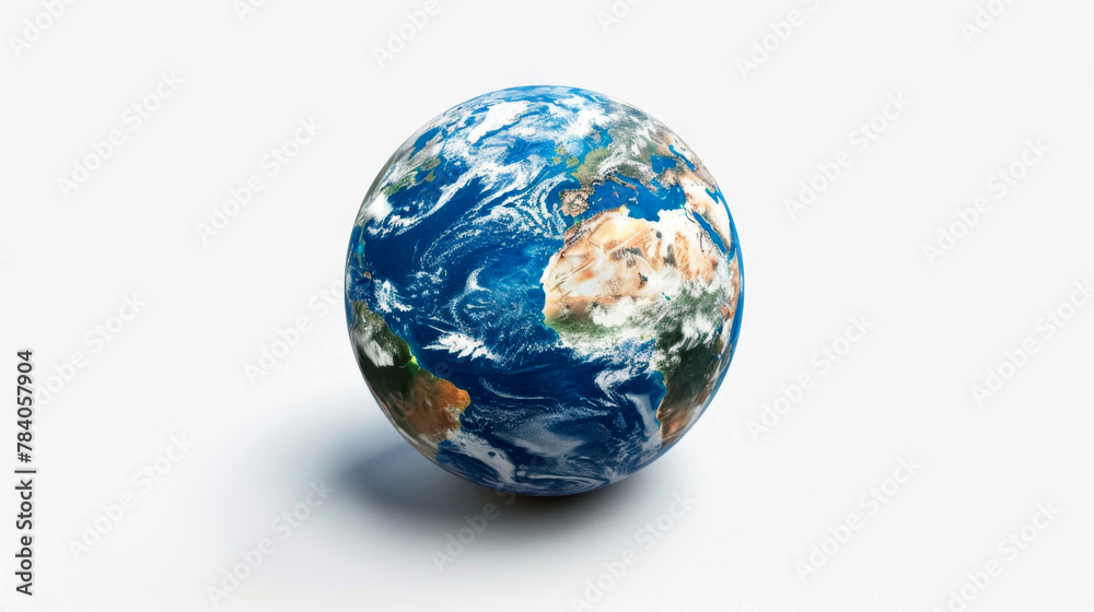 Earth globe on white background, 3D illustration, isolated on white background. High-quality 3D rendering of Earth globe in vivid color on a clean white background. 