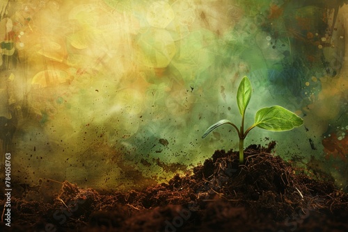 Young Plant Sprouting in Soil with Sunlight, Growth Concept