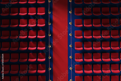 Chairs in a cinema hall or theater, top view. 3d illustration