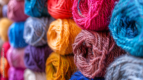 Colorful collection of wool for knitting and weaving photo