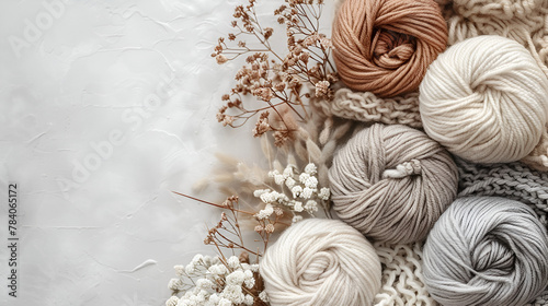 Craft Hobby Background with Yarn in Natural Colors © PatternHousePk