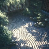 Peaceful Japanese Rock Garden in Natural Light