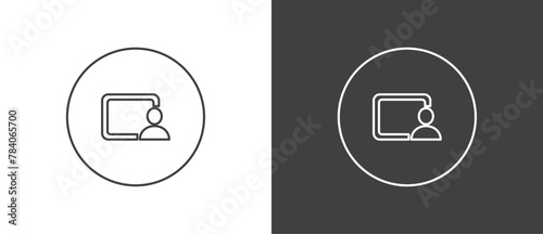 Button icon for screen sharing, video call, Simple line icon set of buttons template for mobile phone online app, ui. Internet talk, vector illustration in black and white background.
