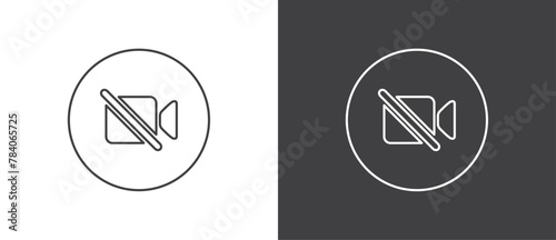 Button icon to turn off video on video calls. Simple line icon set of buttons template for mobile phone online app, ui. Internet talk, vector illustration in black and white background.