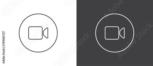 Button icon to turn on video on video calls. Simple line icon set of buttons template for mobile phone online app, ui. Internet talk, vector illustration in black and white background.