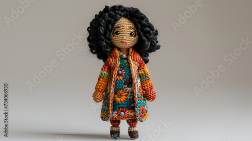 crochet figurine of Julie Chen copy space photo