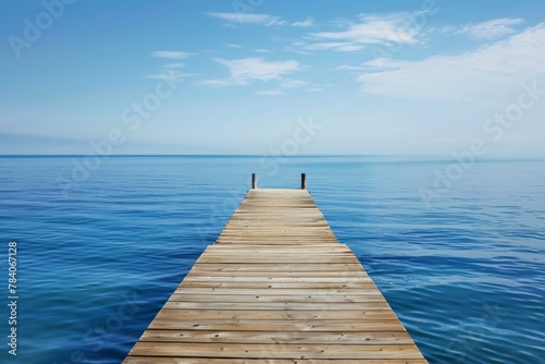 Tranquil Wooden Pier Over Serene Blue Sea  Relaxation Concept