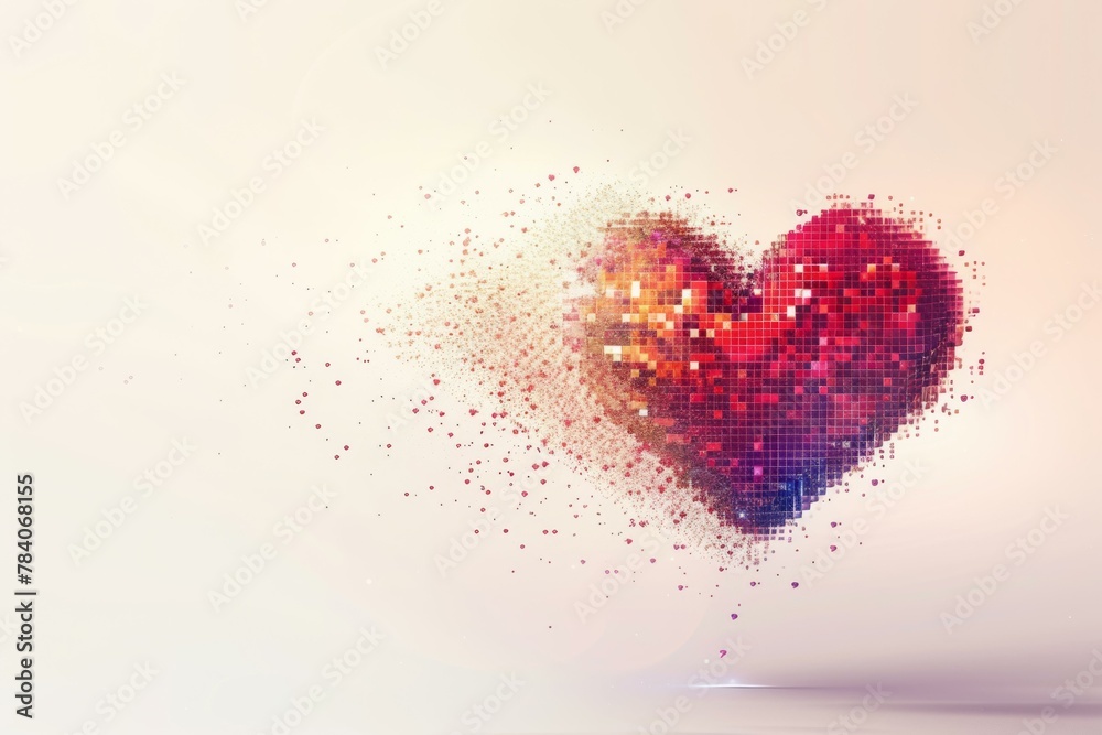 Digital Pixel Heart Concept, Love and Technology Theme
