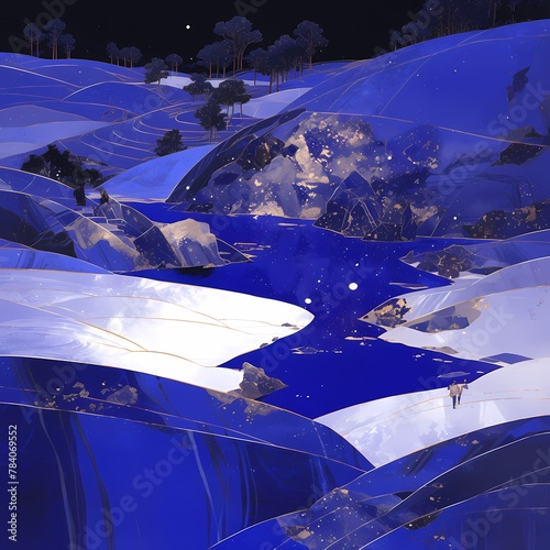 Tranquil Lapis Lazuli Lagoon Amidst Snowy Peaks - Perfect for Travel and Wellness Imagery