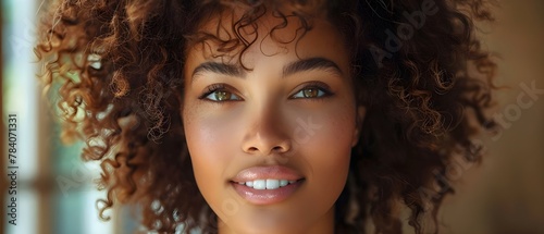 Curly Haired Beauty: A Vision of Simplicity and Style. Concept Curly Hair Care, Styling Tips, Natural Curls, Hair Accessories, Curly Hair Routine photo