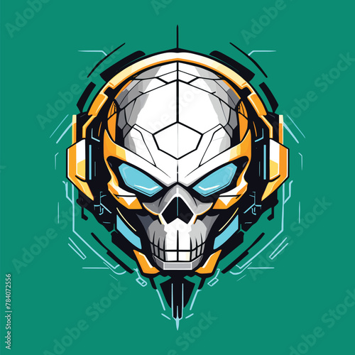 edgy cyborg head vector illustration for merch
